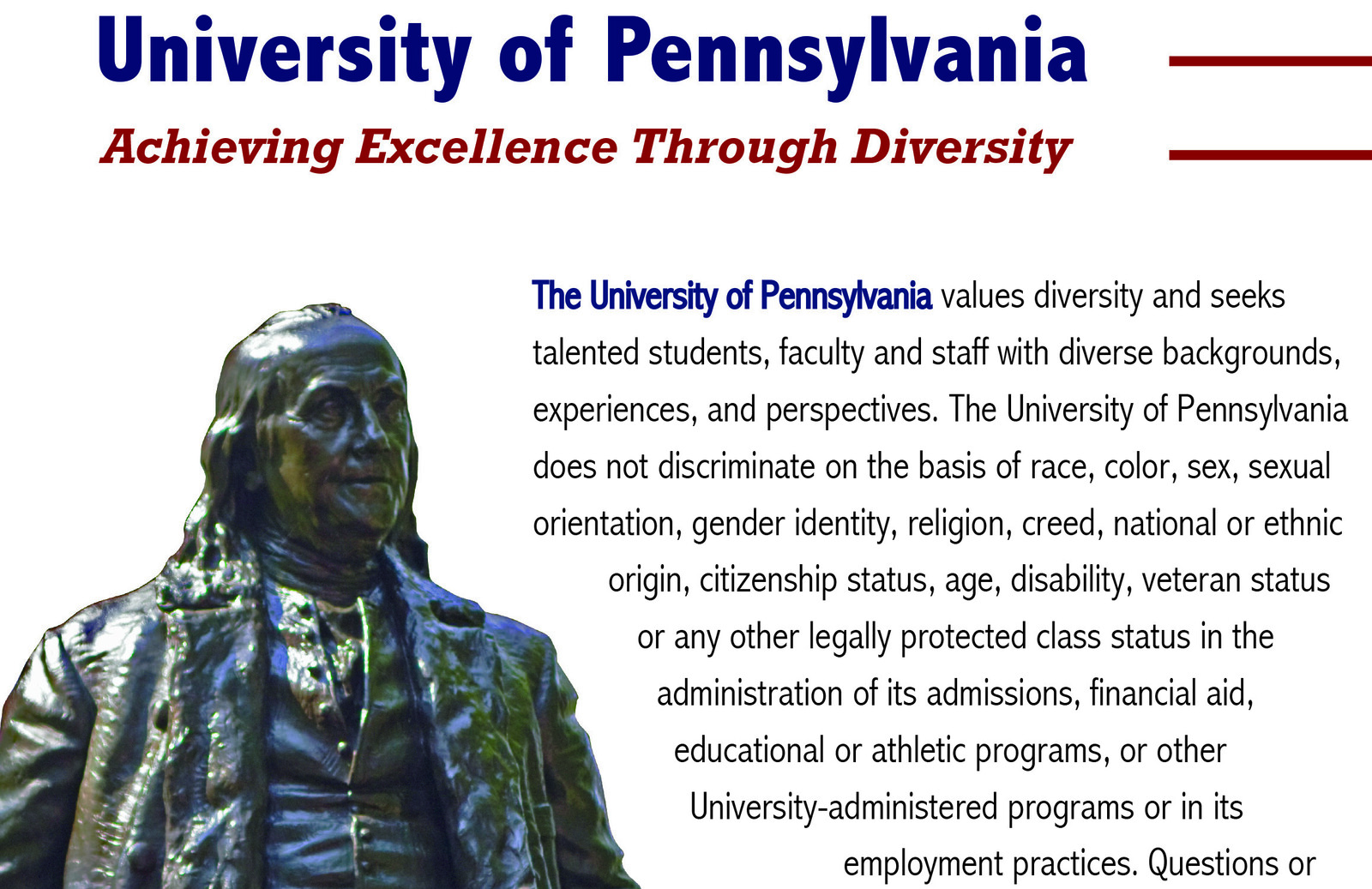 University of Pennsylvania achieving excellenec through diversity